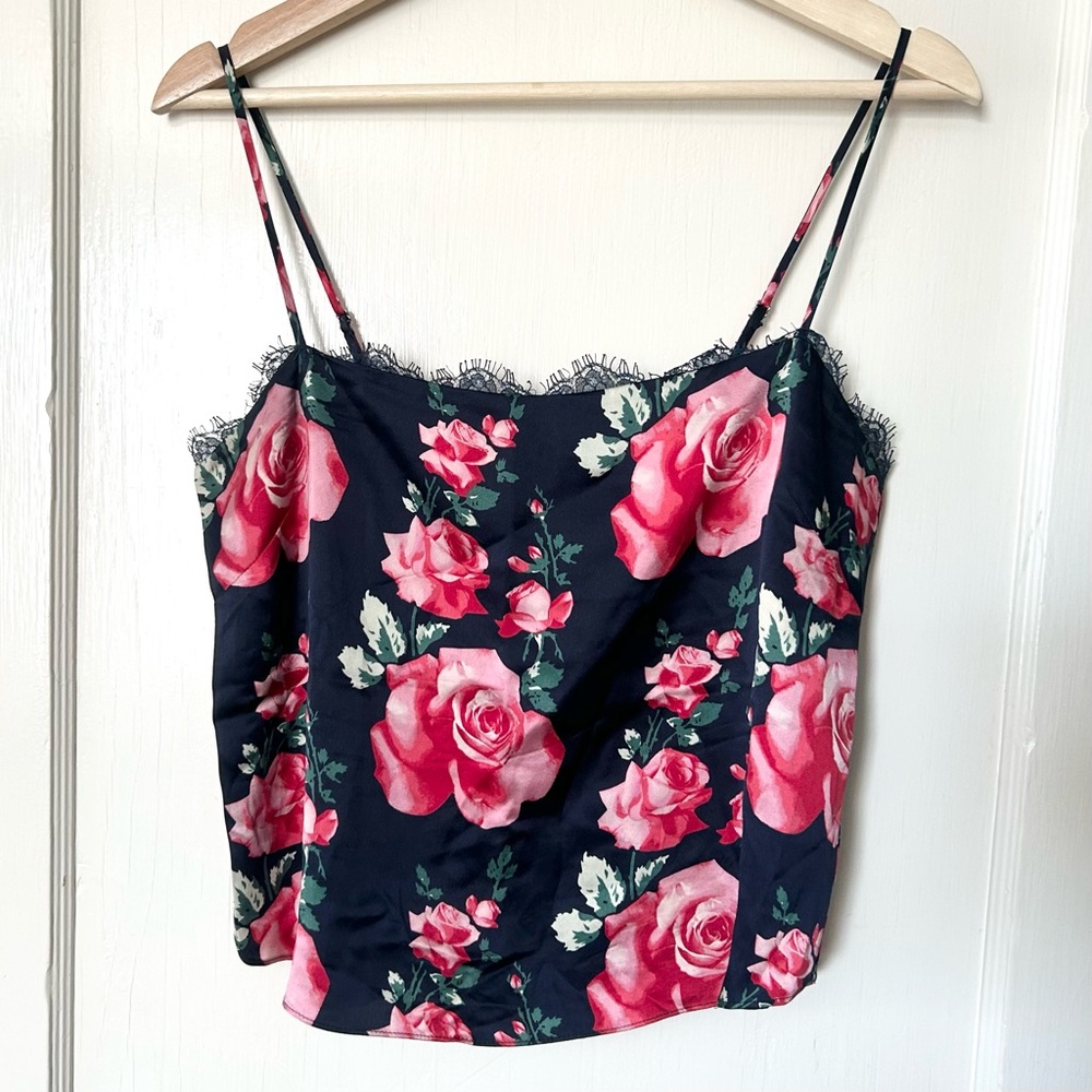 Fleur du Mal 100% Silk Floral Lace Cami Blouse Vintage Rose M Spring Romantic